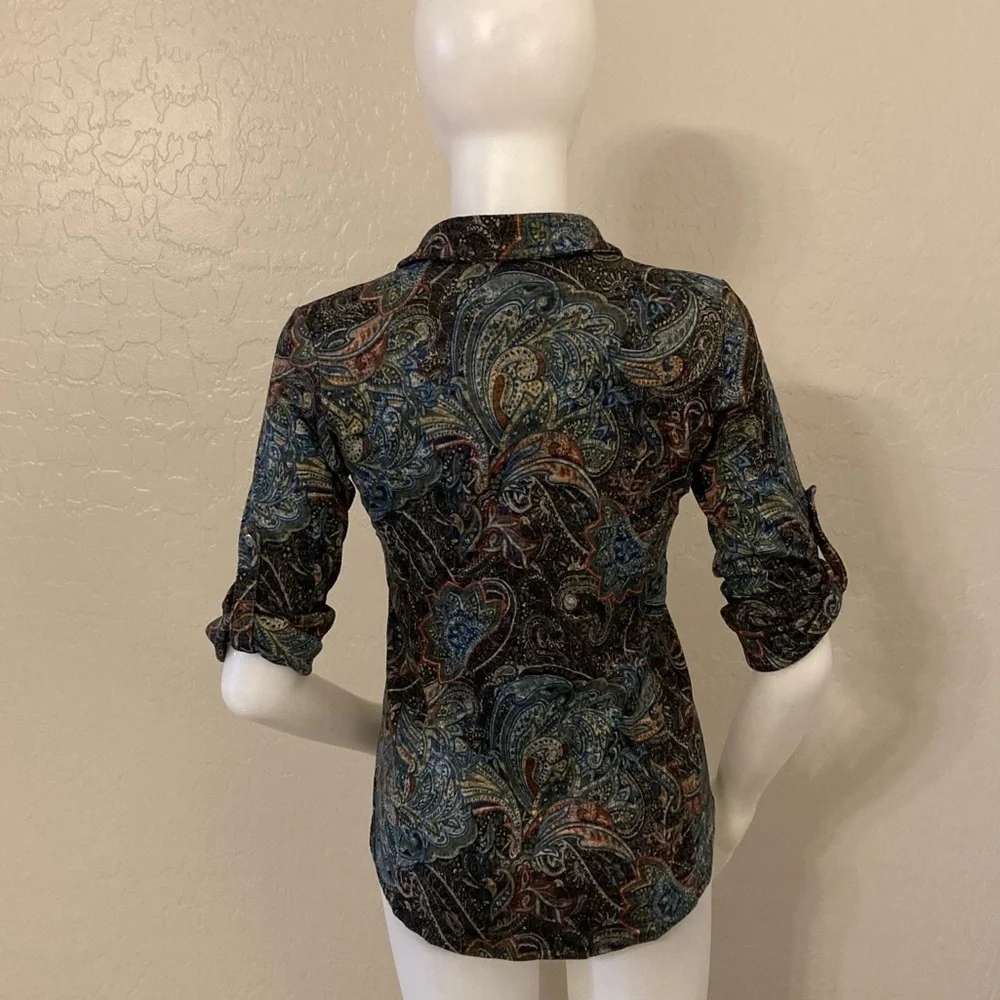 Pure Amici Button Down Paisley Print Top Small_8